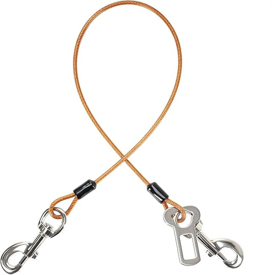 Dog Seat Belt Harness for Car,Dog Seatbelt of Coated Wire Leash Safety Restraint,No Chew Tether Cable Vehicle,Double Clips & Latch(Orange, 24 inch/60 CM)