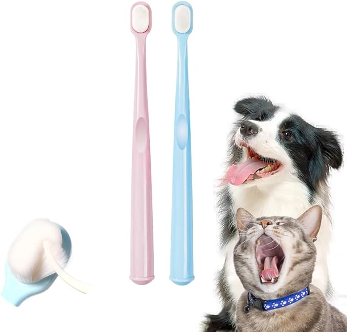Extra Soft Small Dog Toothbrush Kit, Cat Dental Toothbrush Silicone, Easy to Handle Teeth Cleaning Head, Pet Deep Clean Dense Brush, Safe and Effective Oral Care, Brush Away Breath, 2 Pack