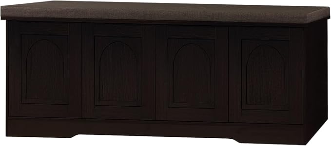 DINZI LVJ Shoe Bench, Entryway Storage Bench with Doors, Cushion, 2-Tier Shoe Rack with 8-Cubby, 47.2”L x 13.8”W Shoe Organizer Cabinet, Adjustable Shelf, Living Room, Bedroom, Espresso