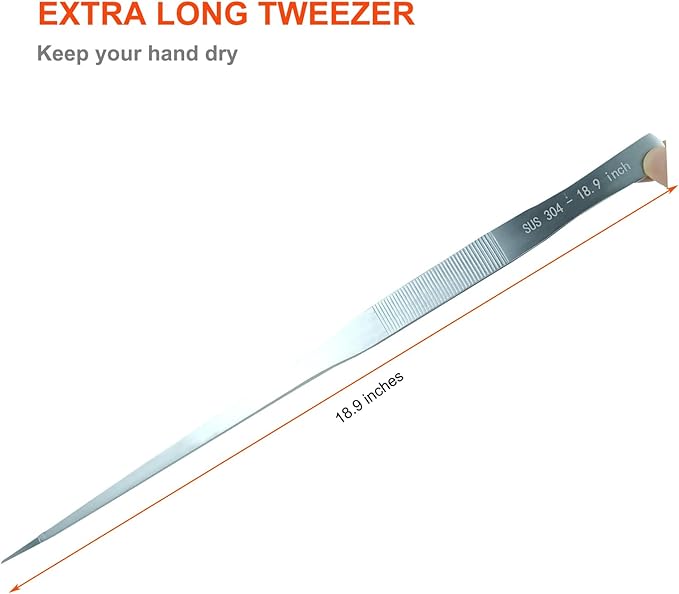 Extra Long Tweezers, Aquascape Tools, 18.9 inch Fecsam Aquarium Stainless Steel Large Feeding Tongs for Fish Tank, Terrarium，Aquascaping, Reptile Snake (Straight)