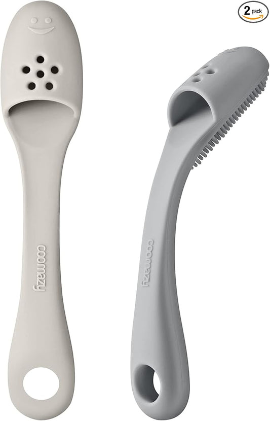 Coomazy Dog Finger Toothbrush, Dog Tooth Brushing Kit with Food Grade Silicone, Easily Clean Teeth Dirt, Suitable for Medium and Large Dogs, 2-Packs, Beige+Grey