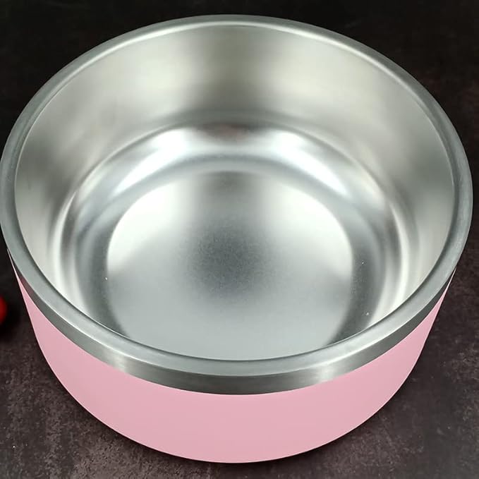Dog Bowl, 64 oz Light Pink Stainless Steel Pet Bowl, Vacuum Insulated to Keep Water Cool, Non-Slip, Stylish and Functional, Easy to Clean Pet Bowl