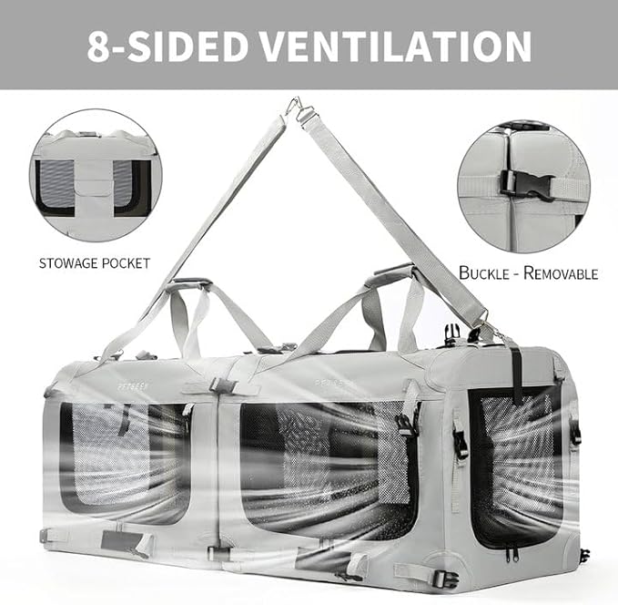 Extra Large Cat Carrier Soft Sided, Portable Small Dog Carrier for 2 Cats, 24"x16.5"x16" Car Travel Folding Comfortable Design with Litter Box and Bowls, Grey-2+ Litter Box+ Bowl*2