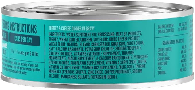 A Strong Heart Canned Wet Cat Food, Turkey & Cheese Dinner in Gravy - 5.5 oz Cans (Pack of 24), Made in The USA with Real Turkey