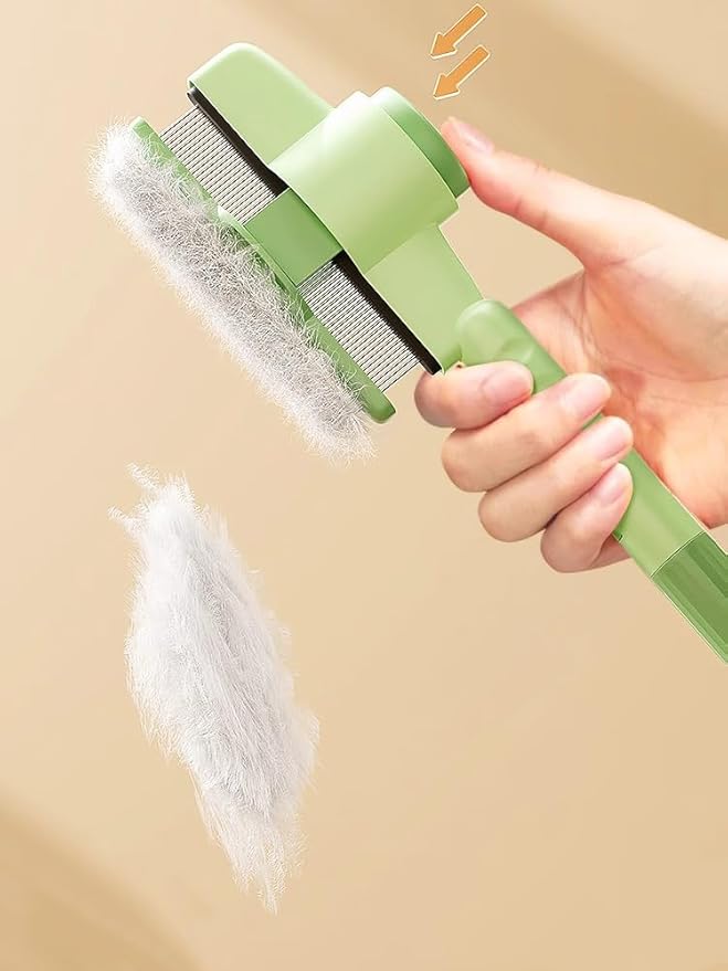 Cat Comb Dog Comb Pet Hair Removal Tool Flea for Cats and Dog Lice Cat Brush with Release Button Self-Cleaning with Long & Short Stainless Steel Metal Teeth for Shedding