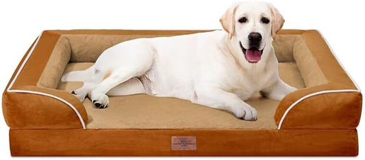 Comfort Expression Orthopedic Dog Beds for Extra Large Dogs, PV Washable Dogs Sofa Beds Jumbo, Waterproof Dog Bed with Removable Cover & Non-Slip Bottom(Jumbo,Caramel)
