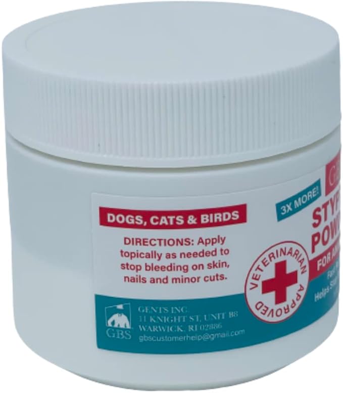 G.B.S 5 oz Styptic Powder for Dogs, Cats & Birds – Quick Blood Clotting for Nail Clipping, Minor Cuts, Tail Docking & Wing Clipping – Pet First Aid Hemostatic Powder with Sealed Top & Scoop