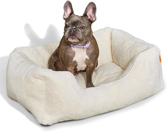 FUZI Luxury Aesthetic Dog Bed for Small Dogs with Washable Cover, Pet Couch, Pet Bed with Sides, Non-Slip Bottom, Soft and Durable Calming Dog Bed, Faux Rabbit Fur, Small 25.1x16.75x9.5 Soft White
