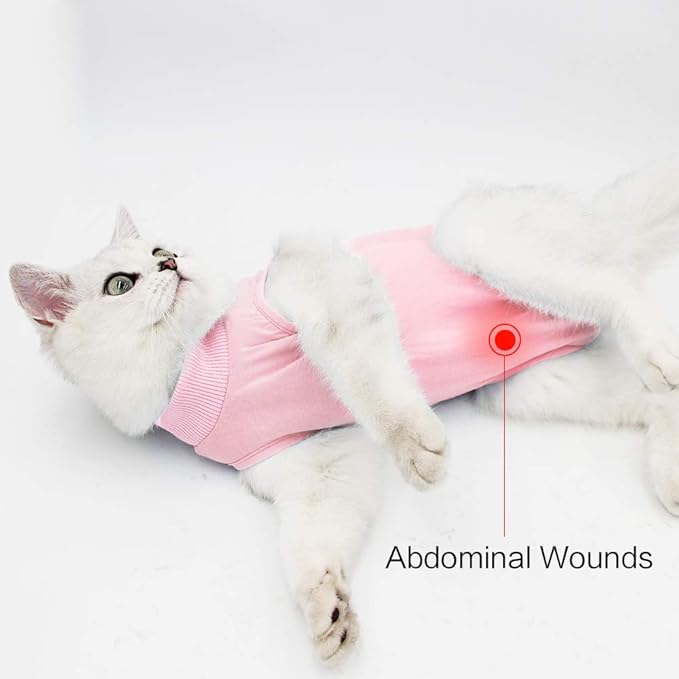 DOTON Cat Recovery Suit for Male and Female Surgical Post Surgery Soft Cone Onesie Shirt Clothes Neuter Licking Protective Diapers Outfit Cover Kitten Spay Collar(M, Pink)