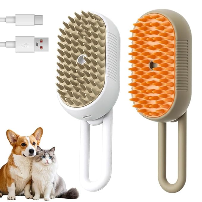 3-In-1 Rechargeable Steamy Cat Brush, Deep Cleaning & Hair Removal System with Rotating Handle, 360° Massage for Cats & Dogs (Mix)