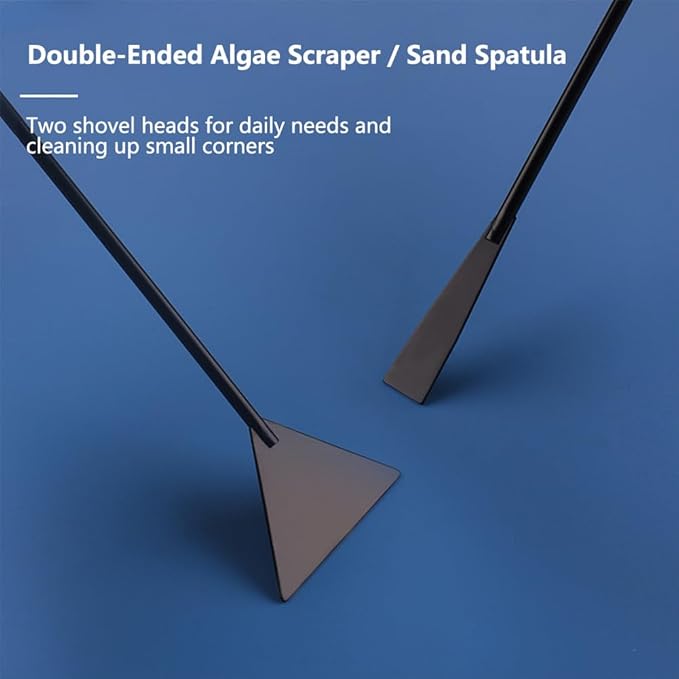 7-in-1 Aquascaping Tools Kit for Aquarium & Terrarium - Stainless Steel Long Tweezers, Curved Scissors, Algae Scraper, Feeding Tongs - Live Plant Trimming & Tank Cleaning Accessories