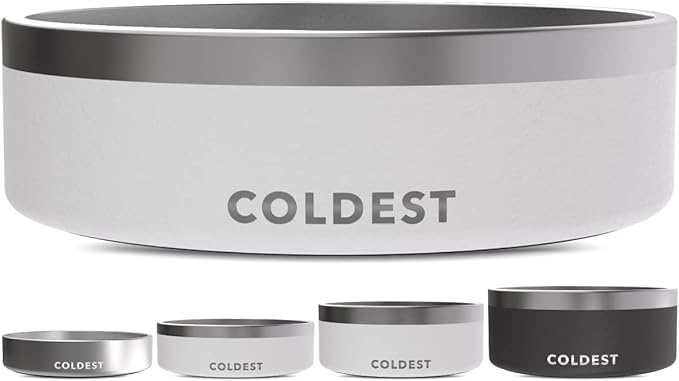 Coldest Dog Bowl - Anti Rust Metal, Non Slip, 3 Layers Insulated Stainless Steel Dog Bowls - Spill Proof & Heavy Duty - Water Bowl for Dogs, Cats & Pets, Dish Washer Safe (42 oz, Epic White)