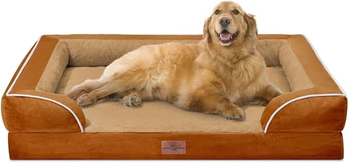 Comfort Expression XL Orthopedic Dog Beds, Waterproof Extra Large Dog Beds with Bolster, Washable Pet Sofa Couch with Removable Cover & Non-Slip Bottom(X-Large,Caramel)