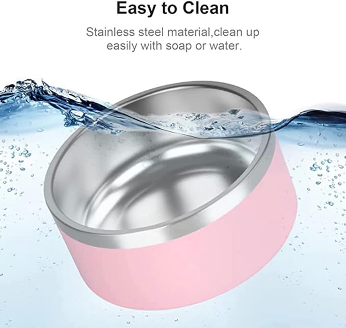 Dog Bowls, Dog Water Bowl Vacuum Insulated Stainless Steel Pet Bowl, Non-Slip, Spill-Proof, Easy to Clean, Stylish and Functional, 32 oz, Light Pink