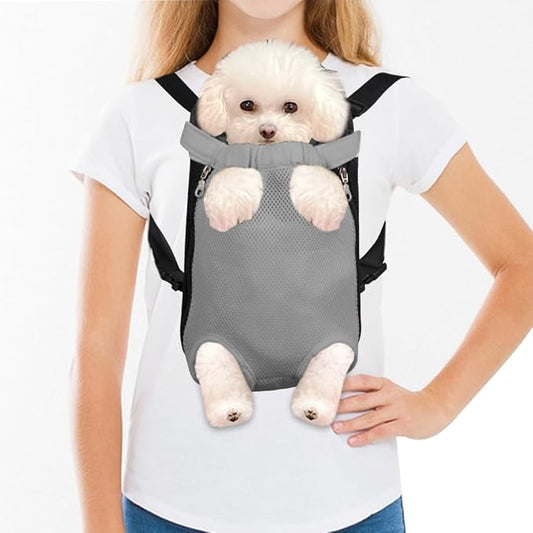 FEimaX Dog Carrier Backpack Pet Legs Out Front Cat Travel Bag, Adjustable Puppy Backpacks Carriers Hands-Free for Small Medium Dogs Cats Hiking Traveling Camping Daily Walking (Medium, Grey)