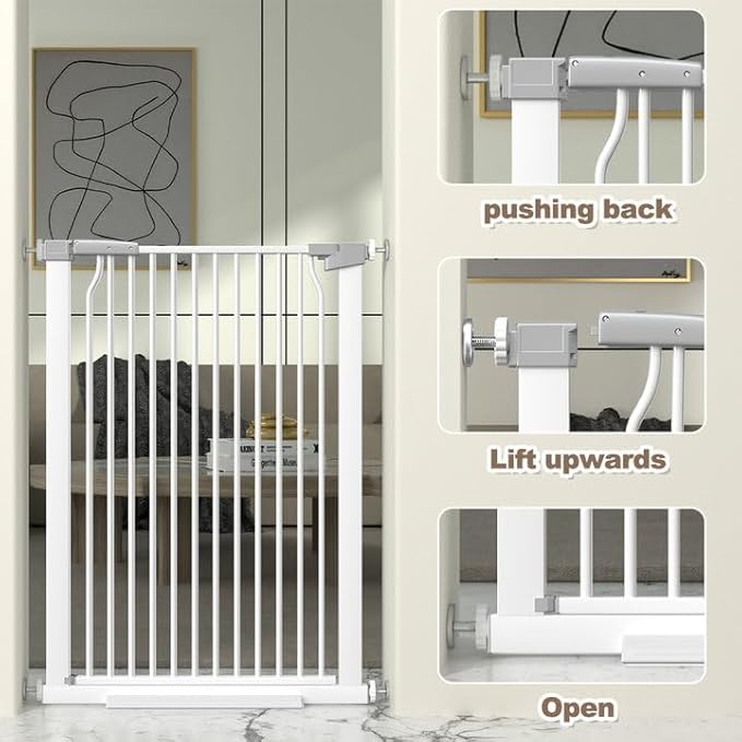 41" Extra Tall and Wide Baby Gate, 74.2-76.7'' Wide Pet Cat Gate for Doorway, Extra Wide Pressure Mounted Child Door with Expansion Kit, Metal Safe Gate, Tall Dog Gate, White
