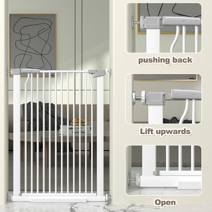 41" Extra Tall and Wide Baby Gate, 63-65.7'' Wide Pet Cat Gate for Doorway, Extra Wide Pressure Mounted Child Door with Expansion Kit, Metal Safe Gate, Tall Dog Gate, White