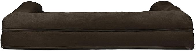 Furhaven Cooling Gel Dog Bed for Large Dogs w/ Removable Bolsters & Washable Cover, For Dogs Up to 95 lbs - Plush & Suede Sofa - Espresso, Jumbo/XL