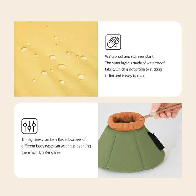 Cat Cone Collar - Soft Waterproof Elizabethan for Cats, Cute Green Flower Anti-Lick Recovery Collar, Adjustable Healing Collar for Wound Care & Surgery，S