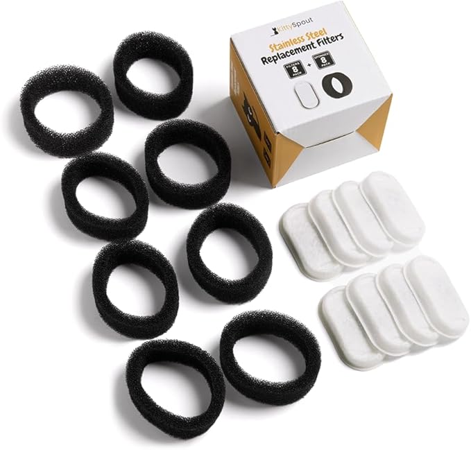Cat Water Fountain Filters for 108oz/3.2L… (4 Month Supply: 8 Filters & 8 Sponges), White, SSF246