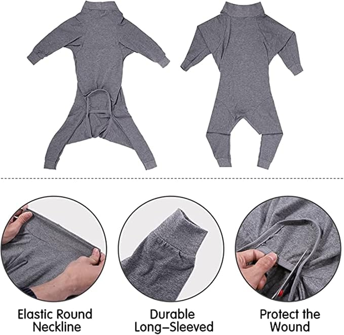Dog Recovery Suit, Abdominal Wound After Surgery Wear, Prevent Licking Wounds, E-Collar & Cone Alternatives, Long Sleeve Postoperative Shirts Dog Bodysuit Prevent Shedding(2XL, Grey)