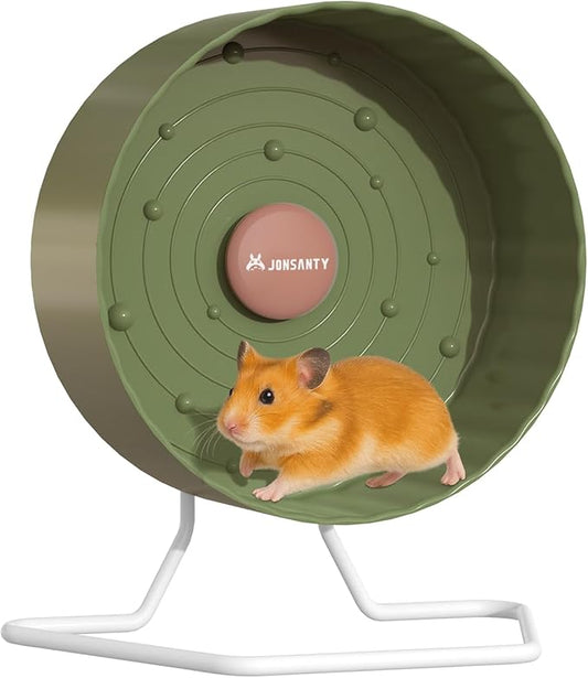 9.5" Silent Hamster Wheel, Non-Slip Track, Exercise, Release Stress, Relieve Anxiety, Adjustable Height Stand, for Syrian Dwarf Hamster, Gerbil, Mice, Other Small Medium Sized Pets, Green