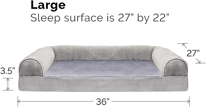 Furhaven Orthopedic Dog Bed for Large/Medium Dogs w/ Removable Bolsters & Washable Cover, For Dogs Up to 55 lbs - Faux Fur & Velvet Sofa - Smoke Gray, Large