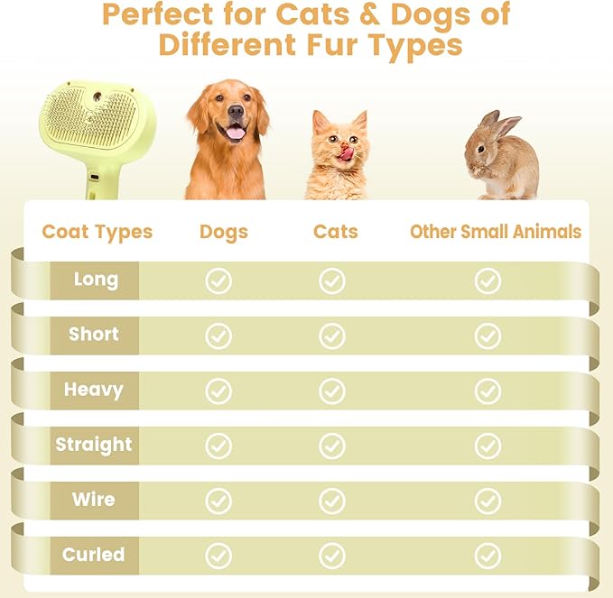 3 in 1 Cat Steam Brush, Pet Spray Hair Removal Comb for Shedding & Grooming, Water Brush for Cats Dogs Small Animals Long Short Haired with One-Click Release Button(Yellow)