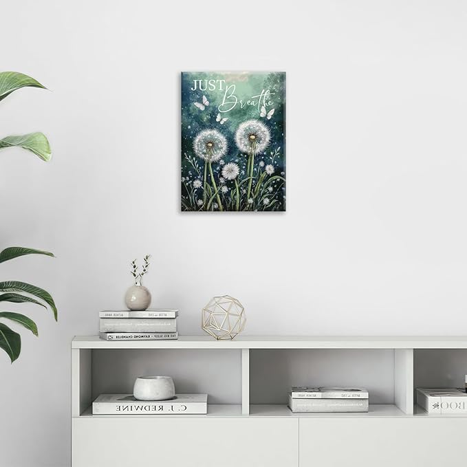 Dandelion Pictures Wall Art, Farmhouse Floral Bathroom Wall Decor, Rustic Inspirational Framed Painting Butterfly White Flower Canvas Artwork for Bathroom Bedroom Living Room Decorations 20"L x 16"W