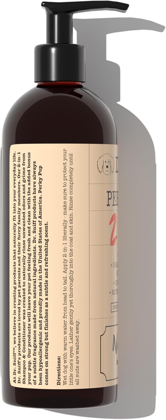 Dr. Sniff 2-in-1 Pet Shampoo & Conditioner, Ultimate Grooming Treatment for Dog & Cat Hair, Freshens Scent, Made in The USA, Perky Pup Scent, 16 Oz