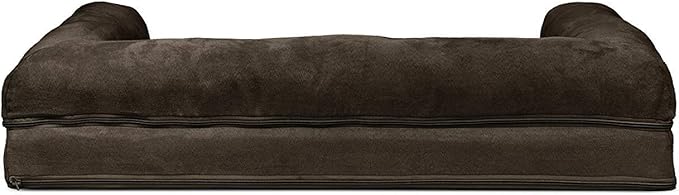 Furhaven Cooling Gel Dog Bed for Large/Medium Dogs w/ Removable Bolsters & Washable Cover, For Dogs Up to 55 lbs - Plush & Suede Sofa - Espresso, Large