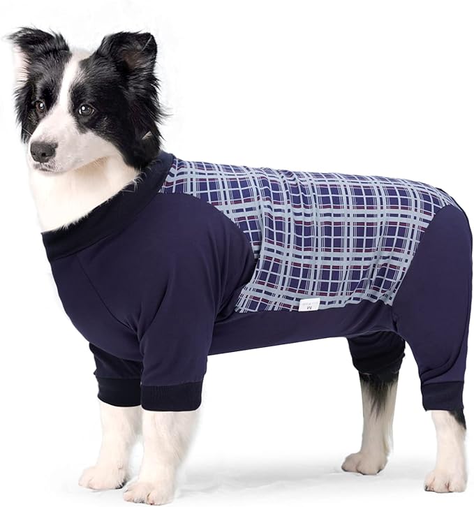 Dog Recovery Suit, Abdominal Wound After Surgery Wear, Anti Licking Bodysuit with Zipper, E-Collar & Cone Alternatives, Plaid Dog Spay Surgical Shirt Prevent Shedding(2XL, Blue)