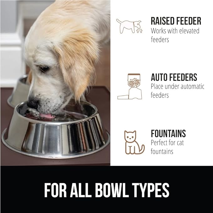 GORILLA GRIP 100% Waterproof Raised Edge BPA Free Silicone Pet Feeding Mat, Dog Cat Food Mats Contain Spills Protects Floors, Placemats for Cats and Dogs Water Bowl, Pets Accessories 16x10, Brown