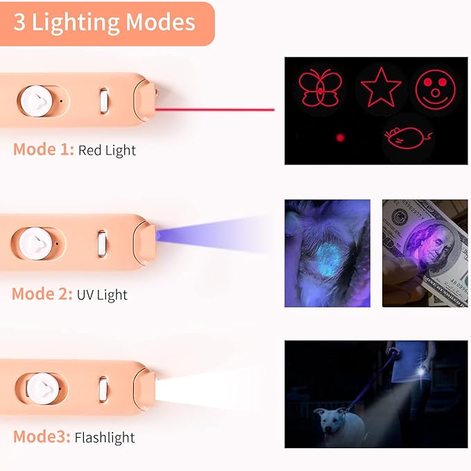 Cat Laser Toys, 2 in 1 Laser Pointer Cat Toys,Internative Cat Toys for Indoor Cats,3+5 Light Modes Cat Wand Toy, Retractable Cat Feather Toys, Long Range Kitten Toys,USB Rechargeable