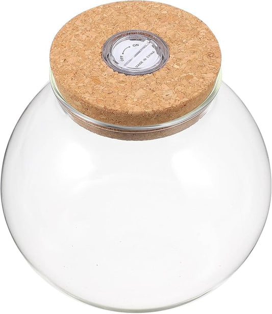 Fish Bowl with LED Light - Small Betta Fish Tank with LED Lighting and Lid Glass Fish Bowl Small Aquarium Glass Terrarium Container Bottle for DIY Landscape, Home Decor