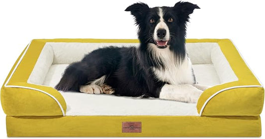 Comfort Expression Waterproof Dog Beds Large Sized Dogs, Large Dog Beds Orthopedic Foam, Comfy Pet Bed Sofa with Washable Removable Cover & Non-Slip Bottom(Spicy Mustard)