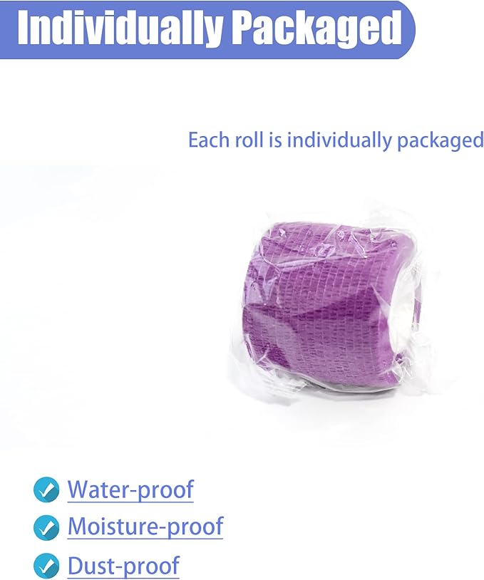 9 Pack 2" x 5 Yards Self Adhesive Bandage Wrap Self Stick Wrap for Ankle, Wrist, Finger, Sports, Breathable Cohesive Vet Tape for Pets (Purple)