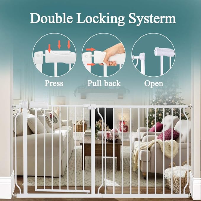ALLAIBB Extra Wide Pressure Mounted Baby Gate Walk Through Child Kids Safety Toddler Tension White Long Large Pet Dog Gates with Extension for doorways Kitchen and Living Room (71.65-76.38"/182-194cm)