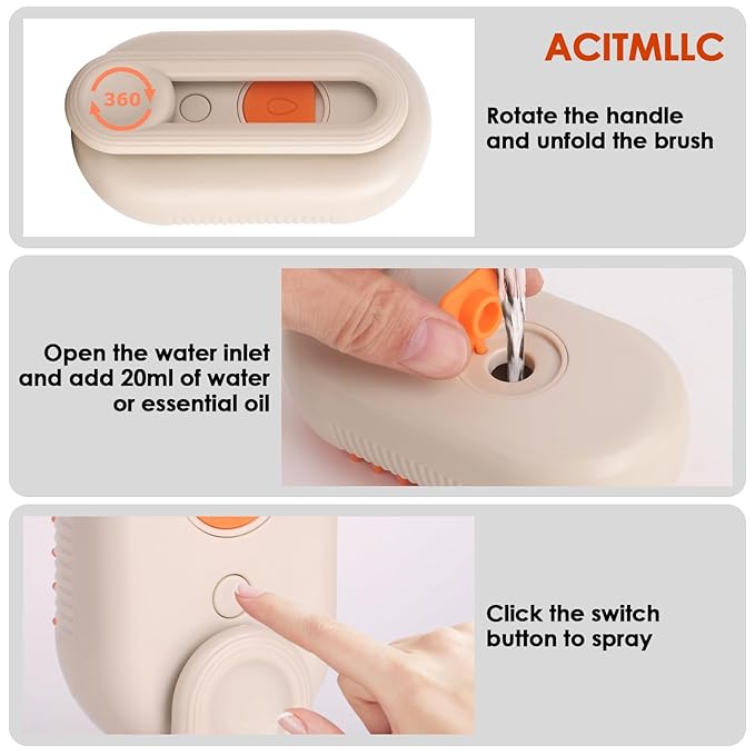 Cat Steam Brush for Shedding & Deshedding - 4-in-1 USB Rechargeable Pet Hair Removal Comb with Water Tank, for Indoor Long/Short Haired Cats & Dogs, Grooming Massage & Cleaning (Khaki)