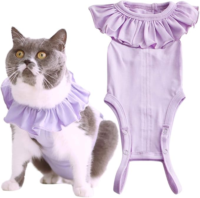 Cat Recovery Suit for Abdominal Wounds and Skin Diseases, Breathable Surgical Recovery Shirt After Surgery Wear Anti Licking Wounds,E-Collar Alternative for Cats Pet Kitten(RSC01-purple-l)