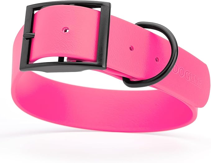 Dogline Biothane Waterproof Dog Collar Strong Coated Nylon Webbing with Black Hardware Odor- Proof for Easy Care Easy to Clean High Performance Fits Small Medium or Large Dogs, Passionfruit Pink