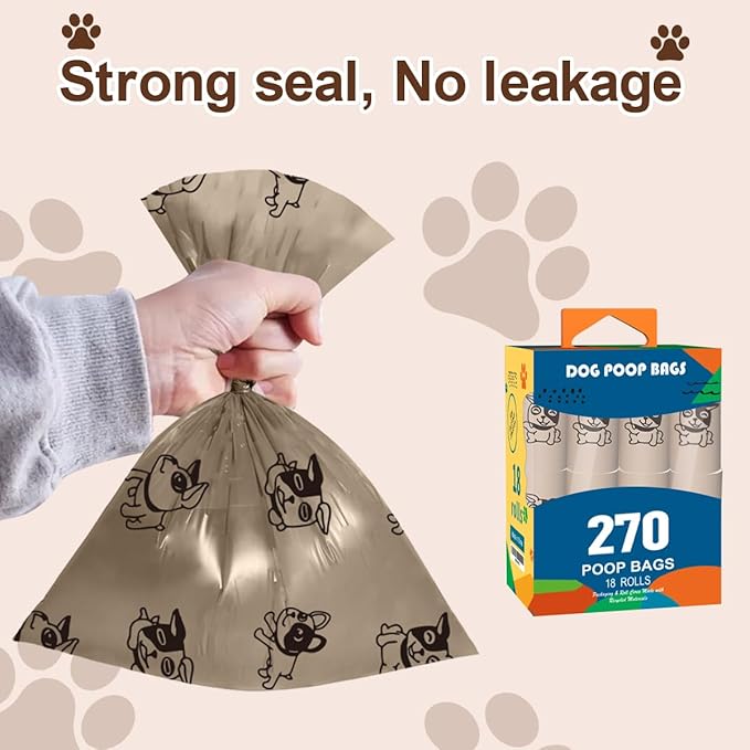 Coffee Dog Poo Bags Coffee scent - 270 Large Biodegradable Poop Bags, Extra Thicken Strong Corn Starch Blended Compostable Leak Proof Poop Waste Bag for Dogs