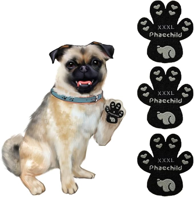 Dog Paw Pads Anti-Slip Grips,Dog Paw Protectors for Senior Dogs on Hot Pavement,Provides Traction to Keep Them from Slipping on Smooth Floors 20 sets-80 Pads Black XXXL