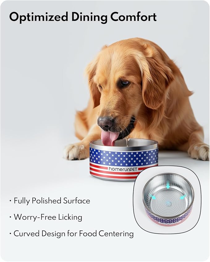Dog Bowl, HomeRunPet Dog Food Water Bowl with Non-Slip Rubber Base, Metal Insulated Stainless Steel Dog Bowls, Double Wall Dog Bowl for Small Medium Large Dogs, Durable, Dishwasher Safe, 64oz