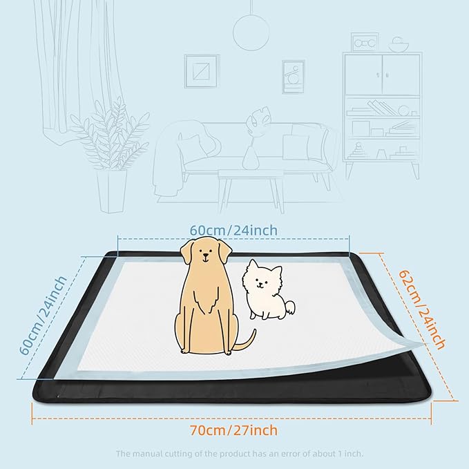 Dog Pee Pad Holder, Oxford Cloth Material, Fit 24"x24" Pad,Puppy Pad Holder, 6 Powerfu Magnetic Clips, Indoor Dog Potty, Black