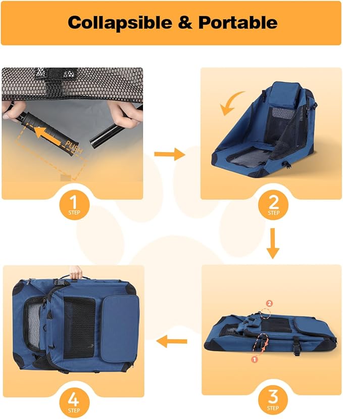 Extra Large Dog Crate with 2 Foldable Bowl, 40 Inch Collapsible Travel Dog Crate Kennel with Soft Blanket for Medium Dogs,Indoor & Outdoor (40" L x 27" W x 27" H, Navy)