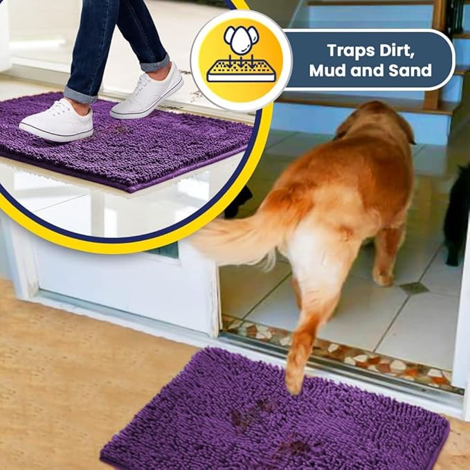 Muddy Mat® Original Dog Door Mat for Muddy Paws, Super Absorbent Microfiber, Non-Slip Washable Pet Rug, Quick Dry Chenille Entryway Carpet, Machine Washable Indoor Outdoor mat, Purple 48"x60"