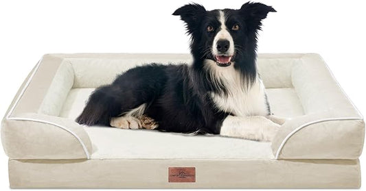 Comfort Expression Waterproof Dog Beds for Large Breed Dogs, Large Dog Beds Orthopedic Foam, Comfy Pet Bed Sofa with Washable Removable Cover & Non-Slip Bottom(Beige)