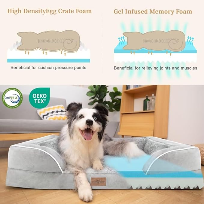 Comfort Expression Memory Foam Dog Beds Large Sized, Orthopedic Dogs Beds Washable, XL Dog Beds with Removable Cover, Waterproof Pet Sofa Couch with Bolster(X-Large,Light Grey)