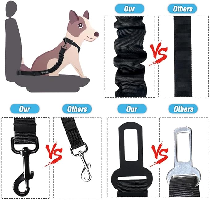 COOYOO Dog Seat Belt, Durability Retractable Dog Car Harness Adjustable Dog Seat Belt for Vehicle Nylon Pet Safety Seat Belts Heavy Duty & Elastic